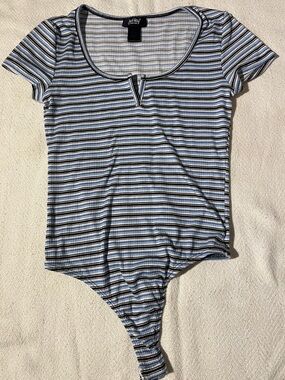 Just Polly Striped Scoop Neck Bodysuit